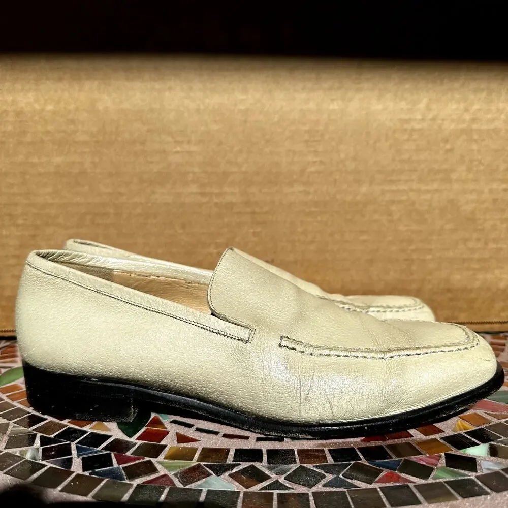 Gucci Loafers Leather Slip On Shoes Heeled Square Toe Italy Cream 8B